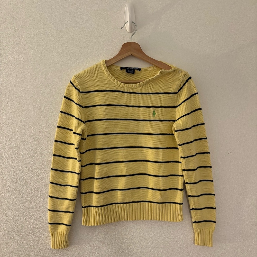 Ralph Lauren Yellow Navy Striped Cotton Sweater